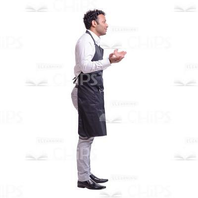 Cutout Picture of Smiling Waiter Standing Half Turned and Throwing up His Hands-0