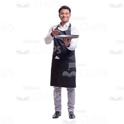 Smiling Waiter Pointing At The Tray Cutout Photo-0