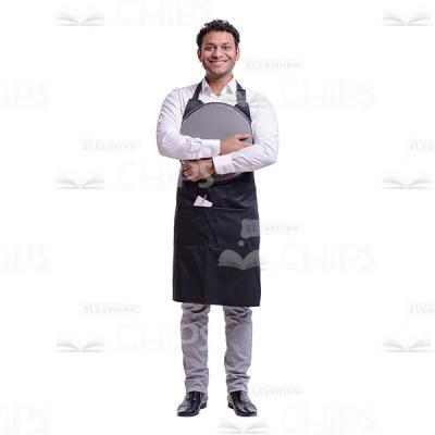 Happy Smiling Waiter Hugging The Tray Cutout Photo-0