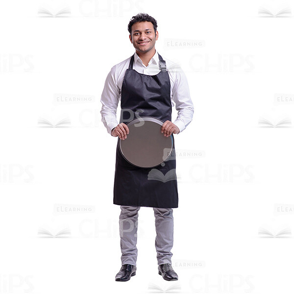 Happy Smiling Waiter Holding The Tray With Both Hands Cutout Photo-0