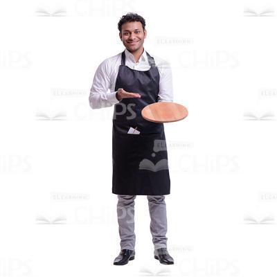 Smiling Waiter Pointing At The Wooden Tray Cutout Photo-0