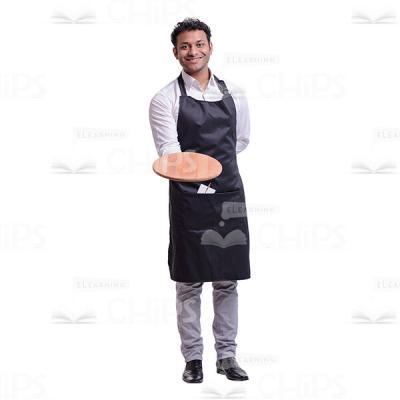 Smiling Waiter Offering The Wooden Tray Cutout Photo-0