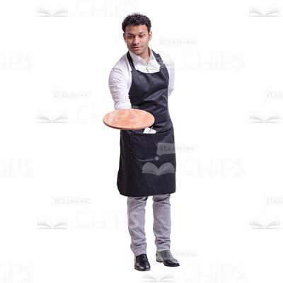 Serious Waiter Offering The Wooden Tray Cutout Photo-0