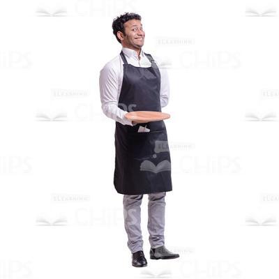Playful Smiling Waiter With The Wooden Tray Cutout Photo-0