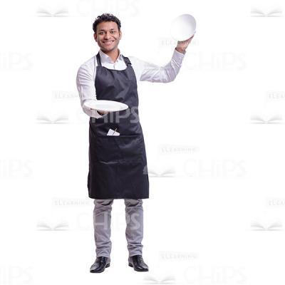 Smiling Waiter With Opened The Party-cook Cutout Photo-0