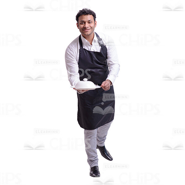 Smiling Waiter Walking With Party-cook Cutout Photo-0