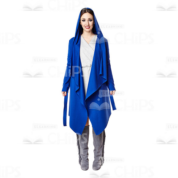 Cutout Photo Of Smiling Young Woman Wearing Blue Hooded Mantle-0