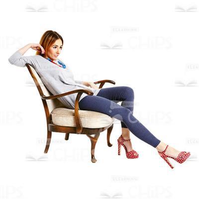 Young Lady Sitting On Low Lounge Chair Cutout Image-0