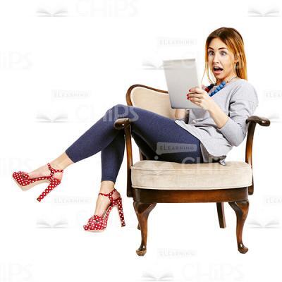 Shocked Woman With Tablet Sitting Cutout Picture-0