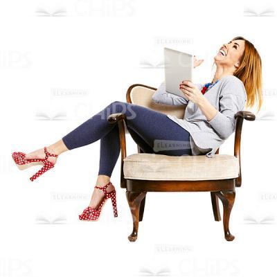 Excited Girl Sitting On Lounge Chair And Laughing Cutout-0