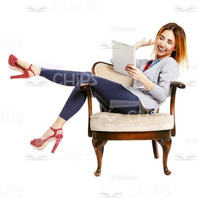 Happy Girl Relaxing On Chair With Tablet Cutout Picture-0