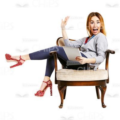 Sitting Happy Surprised Young Woman Using Tablet Cutout Image-0