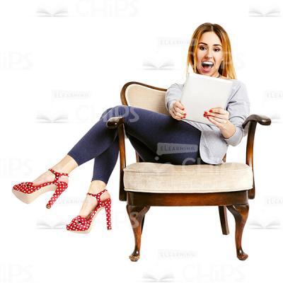 Cutout Image Of Sitting Amused Laughing Young Woman With Tablet -0