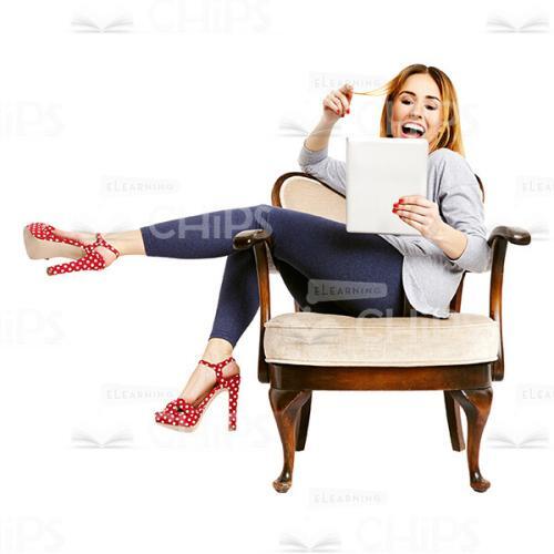 Cutout Image Of Sitting On A Lounge Chair Flirting Young Woman With Tablet -0