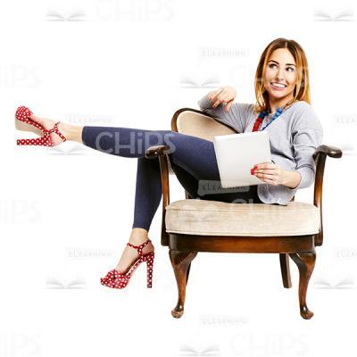 Cutout Image Of Sitting On A Lounge Chair Smiling Young Woman With Tablet -0