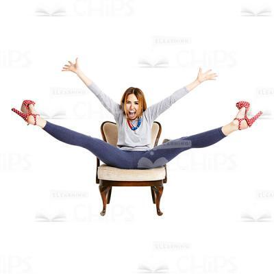 Cutout Image Of Extremely Happy Woman Sitting On A Lounge Chair With Raised Arms And Legs-0