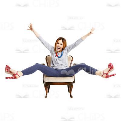 Cutout Image Of Sitting Extremely Happy Woman With Raised Arms And Legs-0