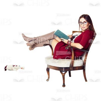 Cutout Image Of Sitting On A Lounge Chair Woman With Book -0