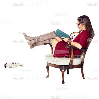 Cutout Image Of Smiling Sitting On A Lounge Chair Reading Woman -0