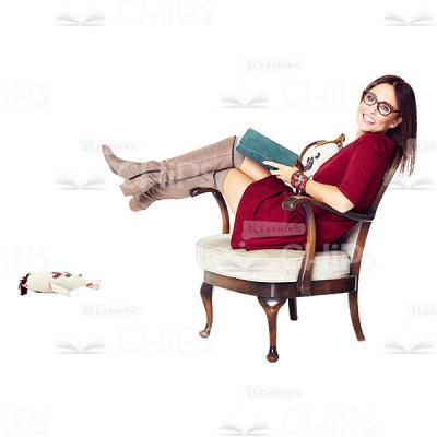 Cutout Image Of Smiling Sitting On A Lounge Chair Woman With Book -0
