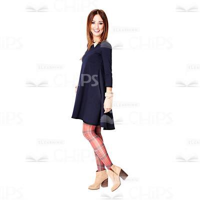 Cutout Character of Smiling Young Woman in Dark Blue Dress and Mitts-0