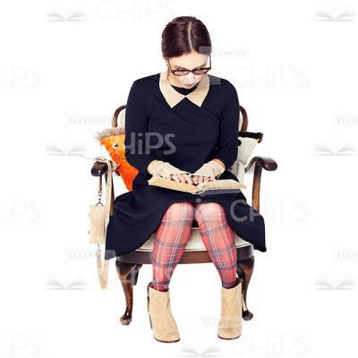 Cutout Character of Pretty Young Woman in Glasses Reading a Book-0