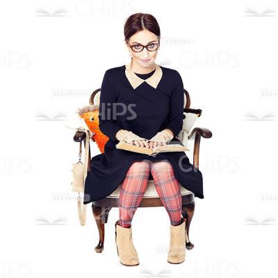 Cutout Image of Pretty Young Woman in Glasses Sitting in Armchair-0
