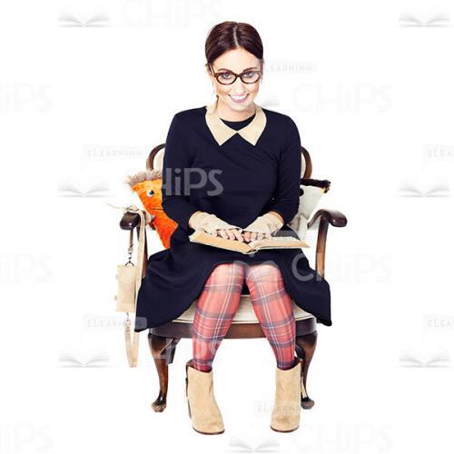 Cutout Character of Smiling Young Woman with a Book Sitting in Armchair-0