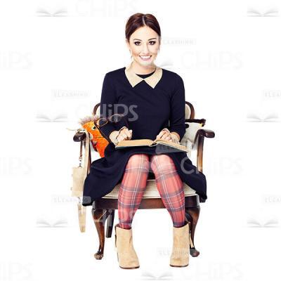 Cutout Image of Smiling Young Woman with a Book Sitting in Armchair-0