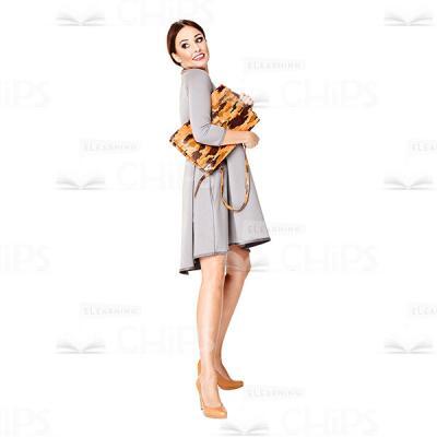 Cutout Character of a Pretty Young Woman in a Grey Dress Holding Bag under Her Arms-0