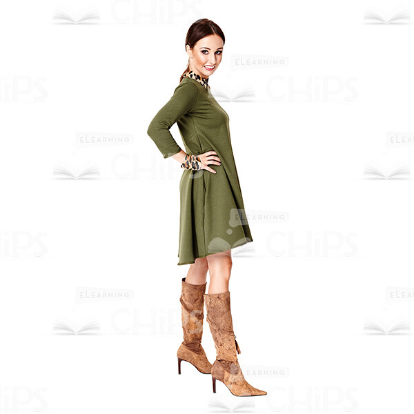 Cutout Character of a Pretty Young Woman in a Green Dress Standing Half-Turned-0