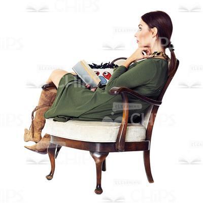 Cutout Character of a Thoughtful Young Woman Sitting with Her Back in the Armchair-0