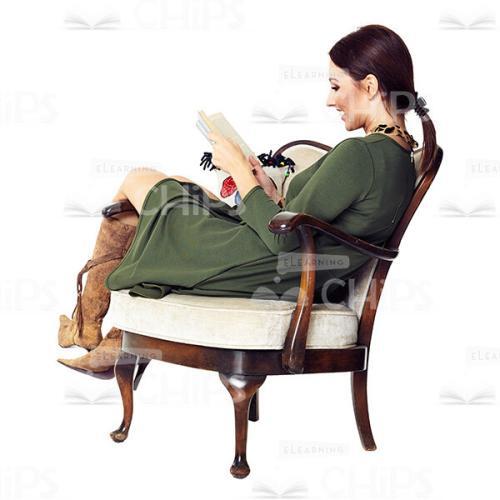 Cutout Character of a Smiling Young Woman Sitting with Her Back in the Armchair and Reading a Book-0