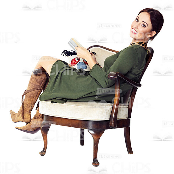 Cutout Character of a Smiling Young Woman in a Green Dress Sitting Half-Turned in the Armchair-0 Cutout Character of a Smiling Young Woman in a Green Dress Sitting Half-Turned in the Armchair-0