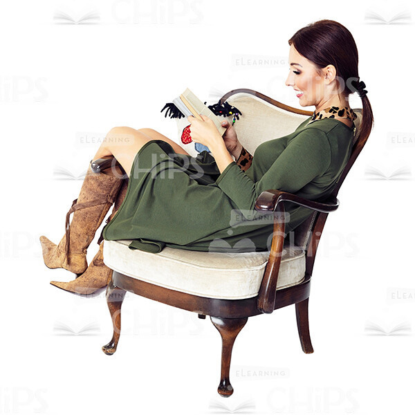 Cutout Character of a Pretty Young Woman in a Green Dress Sitting in the Armchair and Reading-0