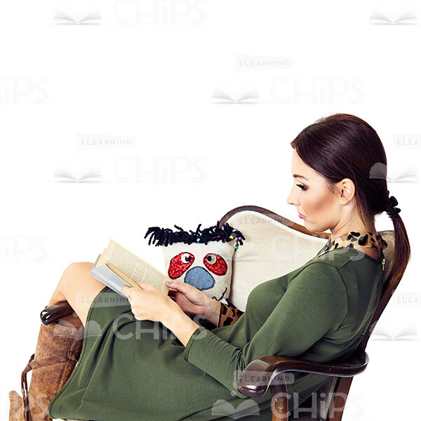 Cutout Character of a Thoughtful Young Woman Sitting in the Armchair and Reading a Book-0
