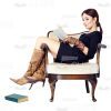Cutout Character of a Pretty Young Woman in a Black Dress Lolling in the Armchair-0