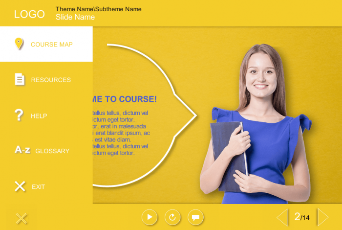 Left-Side Menu Bar Over Yellow Background — eLearning Template