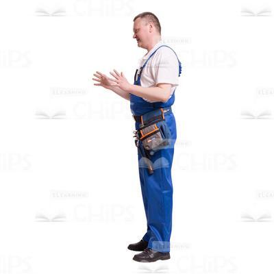 Smiling Worker Gesticulating with Both Hands Cutout Photo-0