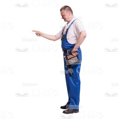 Cutout Picture of Middle-aged Worker Standing Sideways and Pointing Forward-0