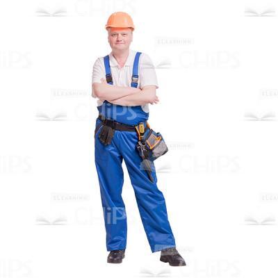 Cutout Picture of Smiling Constructor in Orange Hard Hat Crossed His Arms-0