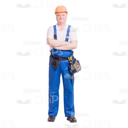 Cutout Picture of Pleased Constructor in Orange Hard Hat Crossed His Arms-0