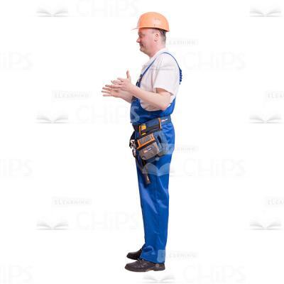 Cutout Picture of Middle-aged Constructor in Orange Hard Hat Throwing His Hands-0