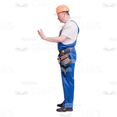 Cutout Picture of Middle-aged Constructor in Orange Hard Hat Making “Enough” Gesture-0