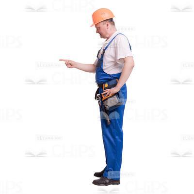 Cutout Picture of Middle-aged Constructor in Orange Hard Hat Pointing with His Forefinger-0