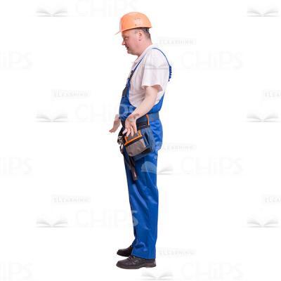 Cutout Picture of Middle-aged Constructor in Orange Hard Hat Flapping away Helplessly-0