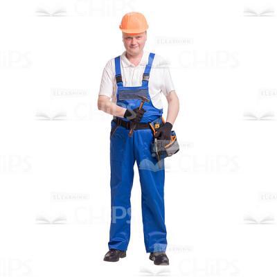 Smiling Constructor in Orange Hard Hat with a Hammer Cutout Photo-0