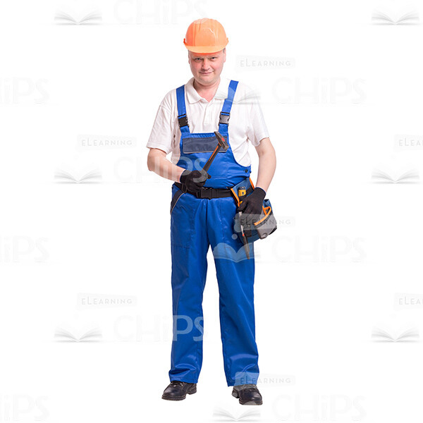 Cutout Photo of Middle-aged Constructor in Orange Hard Hat Holding a Hammer in His Right Hand-0