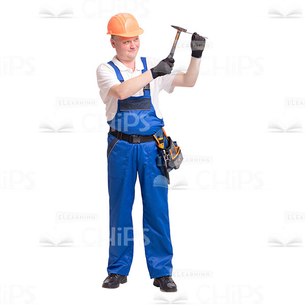 Cutout Photo of Middle-aged Constructor Aiming at the Nail-0