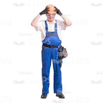 Serious Builder Wearing Hand Hat And Protective Glasses Cutout Image-0